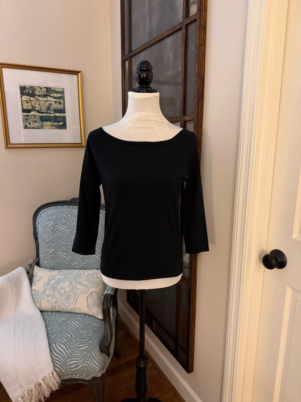CARLISLE BLACK LIGHTWEIGHT SILK AND COTTON KNIT SWEATER